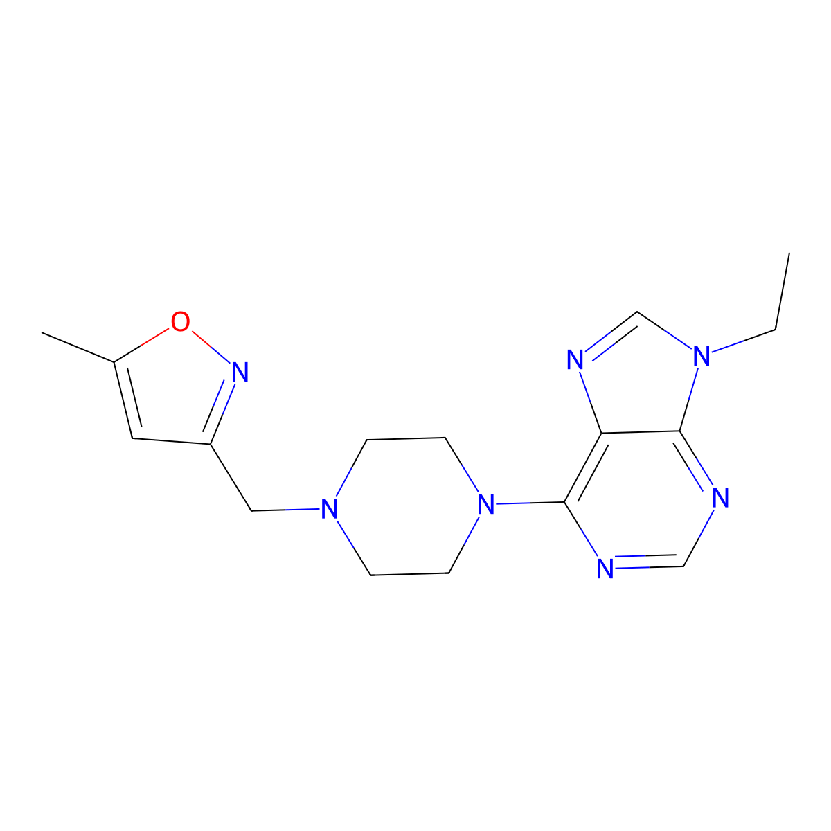 9-ethyl-6-{4-[(5-methyl-1,2-oxazol-3-yl)methyl]piperazin-1-yl}-9H-purine molecular structure, CAS 2741923-29-3