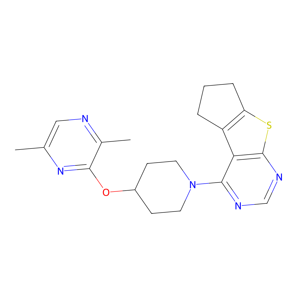 12-[4-(3,6-Dimethylpyrazin-2-yl)oxypiperidin-1-yl]-7-thia-9,11-diazatricyclo[6.4.0.02,6]dodeca-1(12),2(6),8,10-tetraene molecular structure, CAS 2741923-31-7