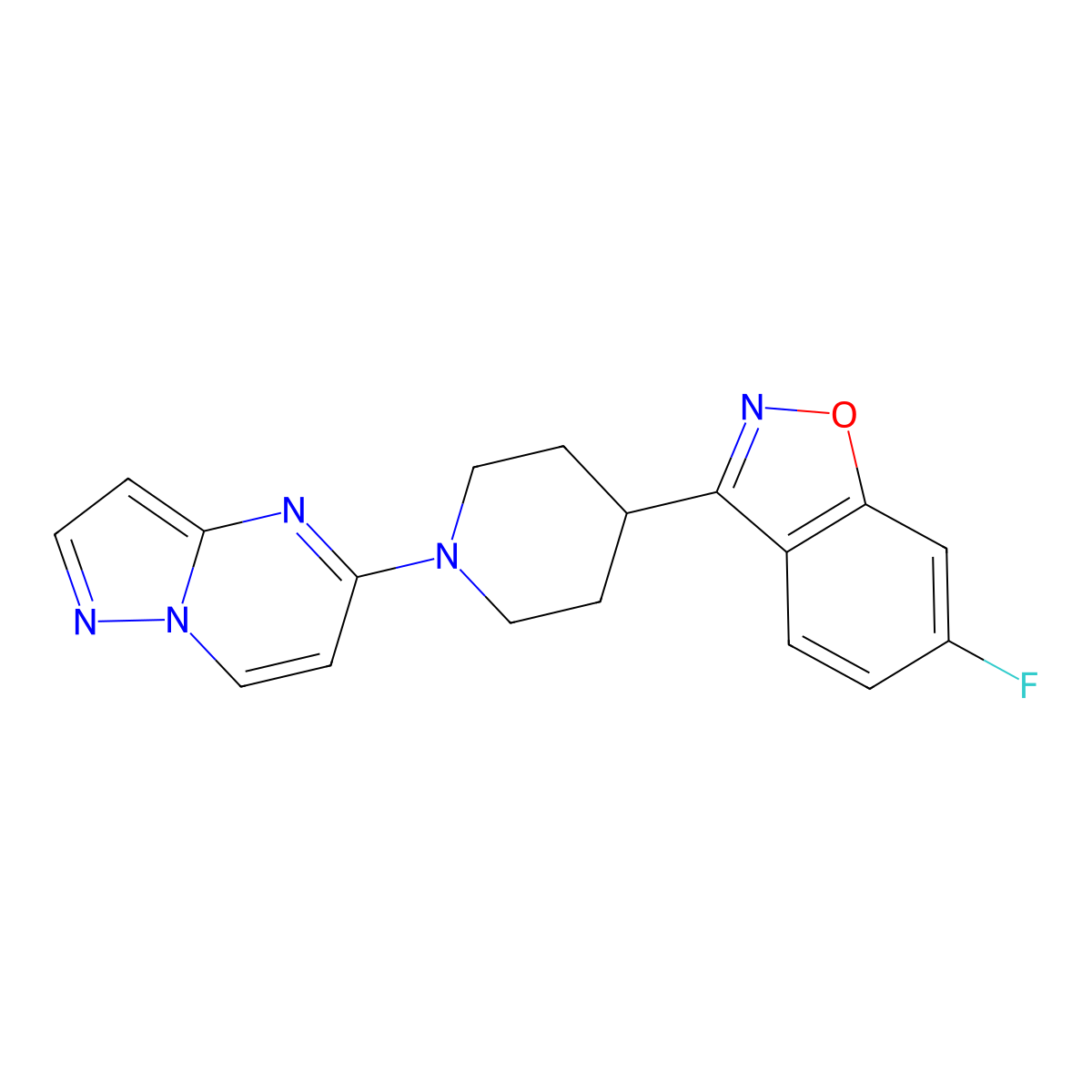 6-Fluoro-3-(1-{pyrazolo[1,5-a]pyrimidin-5-yl}piperidin-4-yl)-1,2-benzoxazole molecular structure, CAS 2741923-32-8
