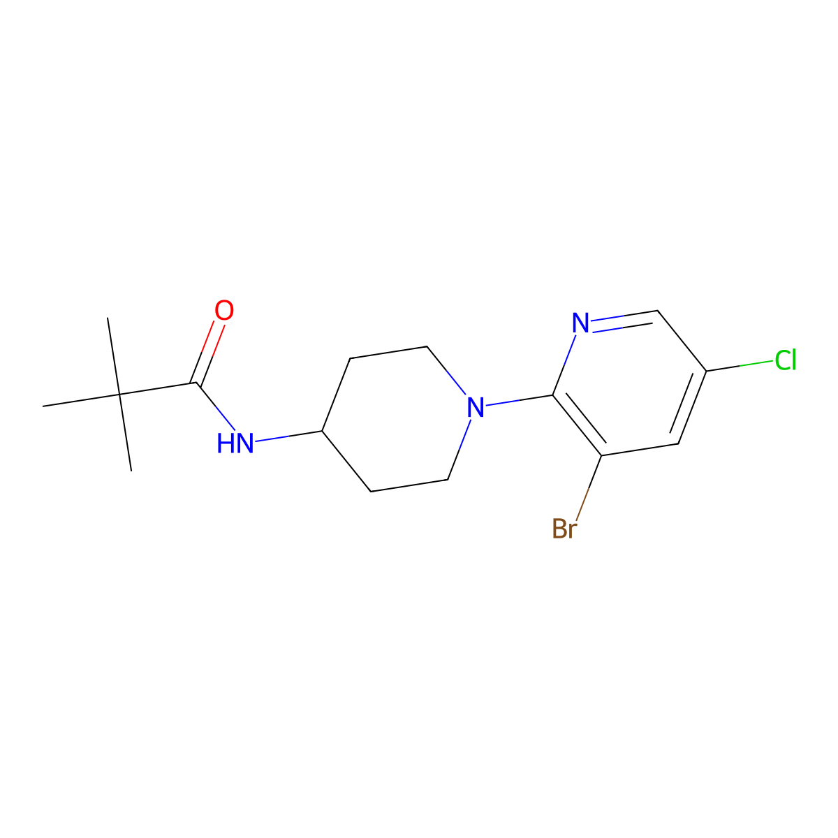 N-[1-(3-bromo-5-chloropyridin-2-yl)piperidin-4-yl]-2,2-dimethylpropanamide molecular structure, CAS 2741923-35-1