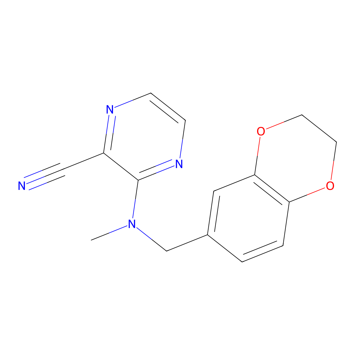 3-{[(2,3-Dihydro-1,4-benzodioxin-6-yl)methyl](methyl)amino}pyrazine-2-carbonitrile molecular structure, CAS 2741923-36-2