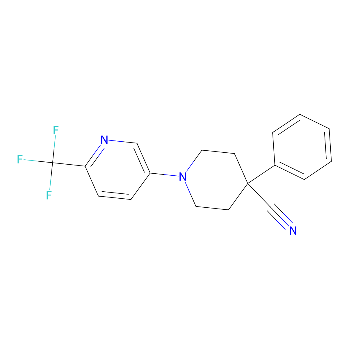 4-Phenyl-1-[6-(trifluoromethyl)pyridin-3-yl]piperidine-4-carbonitrile molecular structure, CAS 2741923-38-4