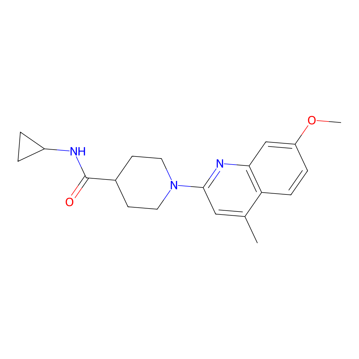 N-cyclopropyl-1-(7-methoxy-4-methylquinolin-2-yl)piperidine-4-carboxamide molecular structure, CAS 2741923-45-3