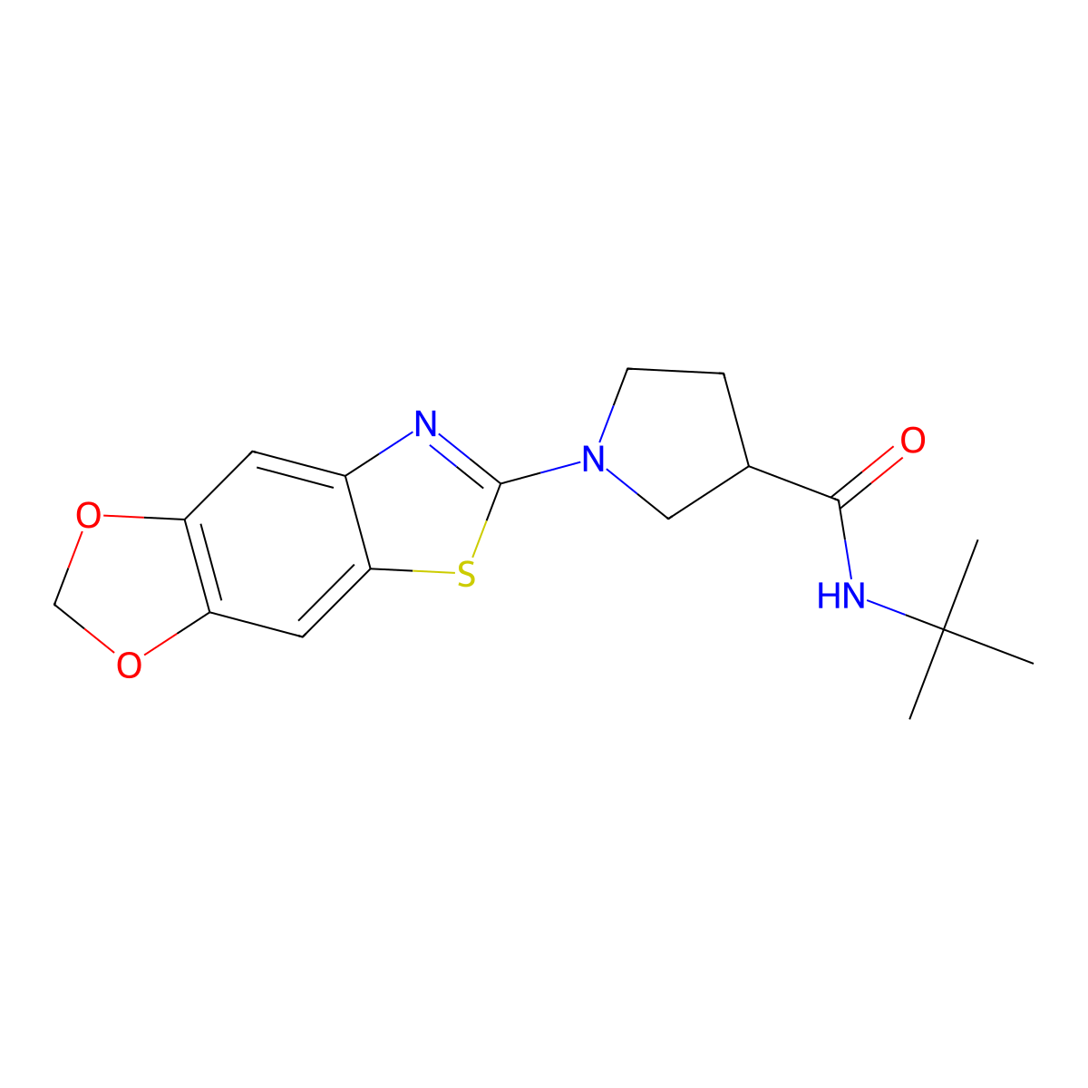 N-tert-butyl-1-([1,3]dioxolo[4,5-f][1,3]benzothiazol-6-yl)pyrrolidine-3-carboxamide molecular structure, CAS 2741923-47-5