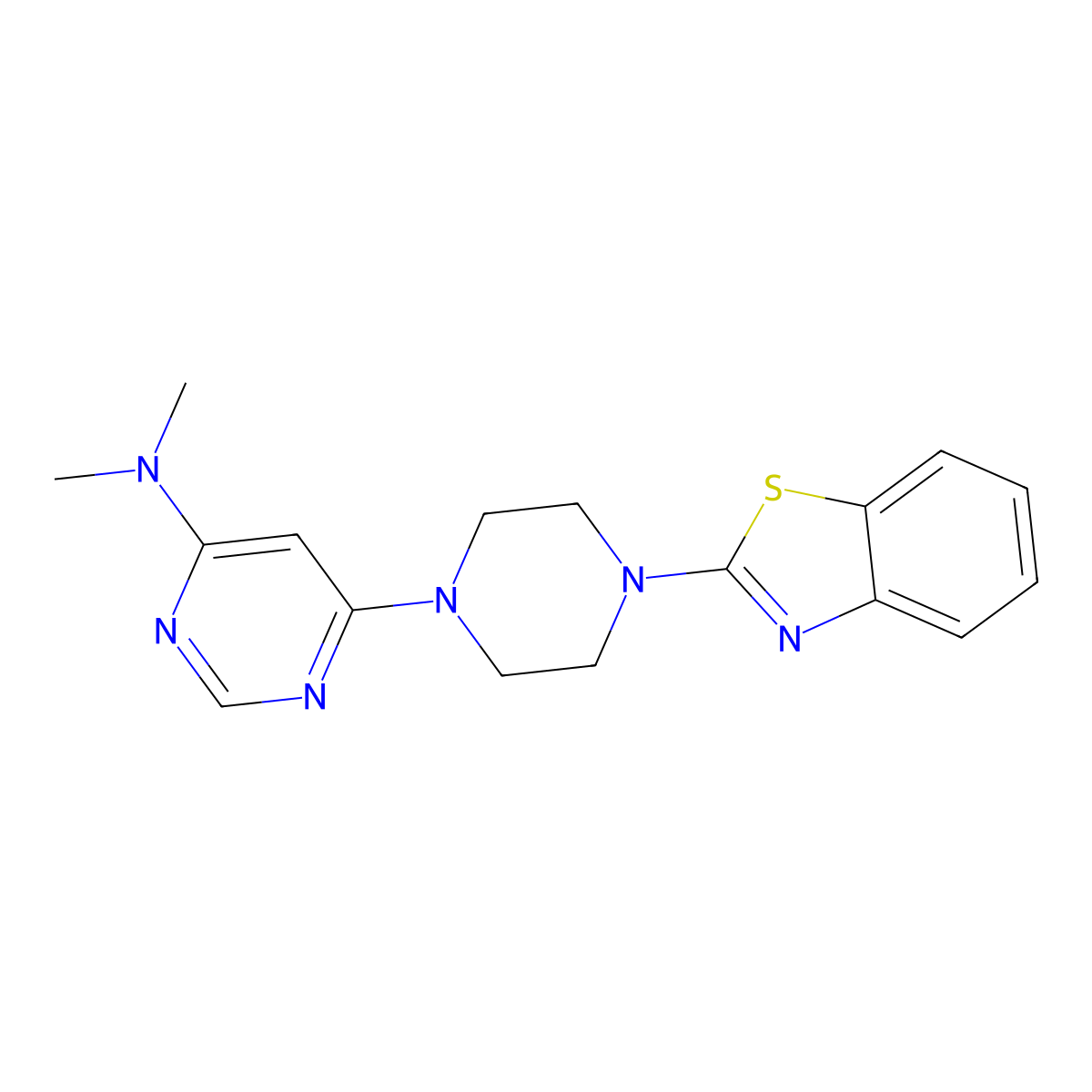 6-[4-(1,3-benzothiazol-2-yl)piperazin-1-yl]-N,N-dimethylpyrimidin-4-amine molecular structure, CAS 2741923-55-5