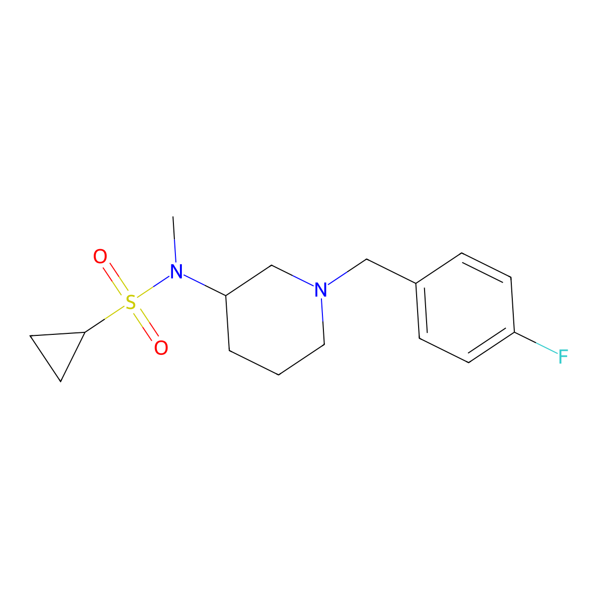 N-{1-[(4-fluorophenyl)methyl]piperidin-3-yl}-N-methylcyclopropanesulfonamide molecular structure, CAS 2741923-57-7