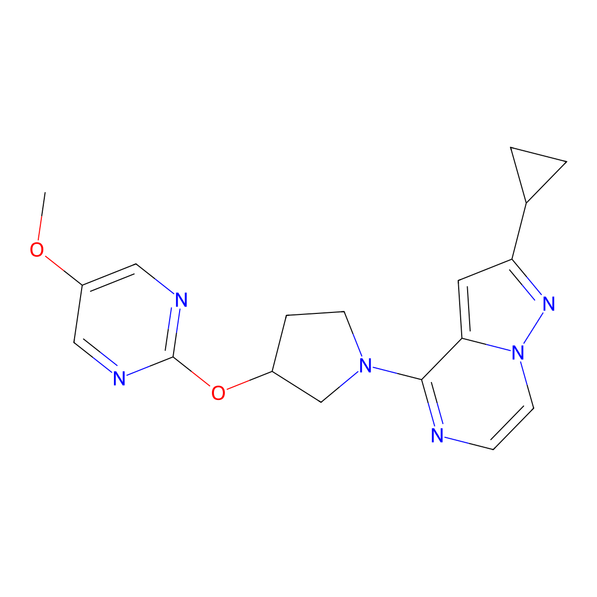 2-[(1-{2-Cyclopropylpyrazolo[1,5-a]pyrazin-4-yl}pyrrolidin-3-yl)oxy]-5-methoxypyrimidine molecular structure, CAS 2741923-58-8