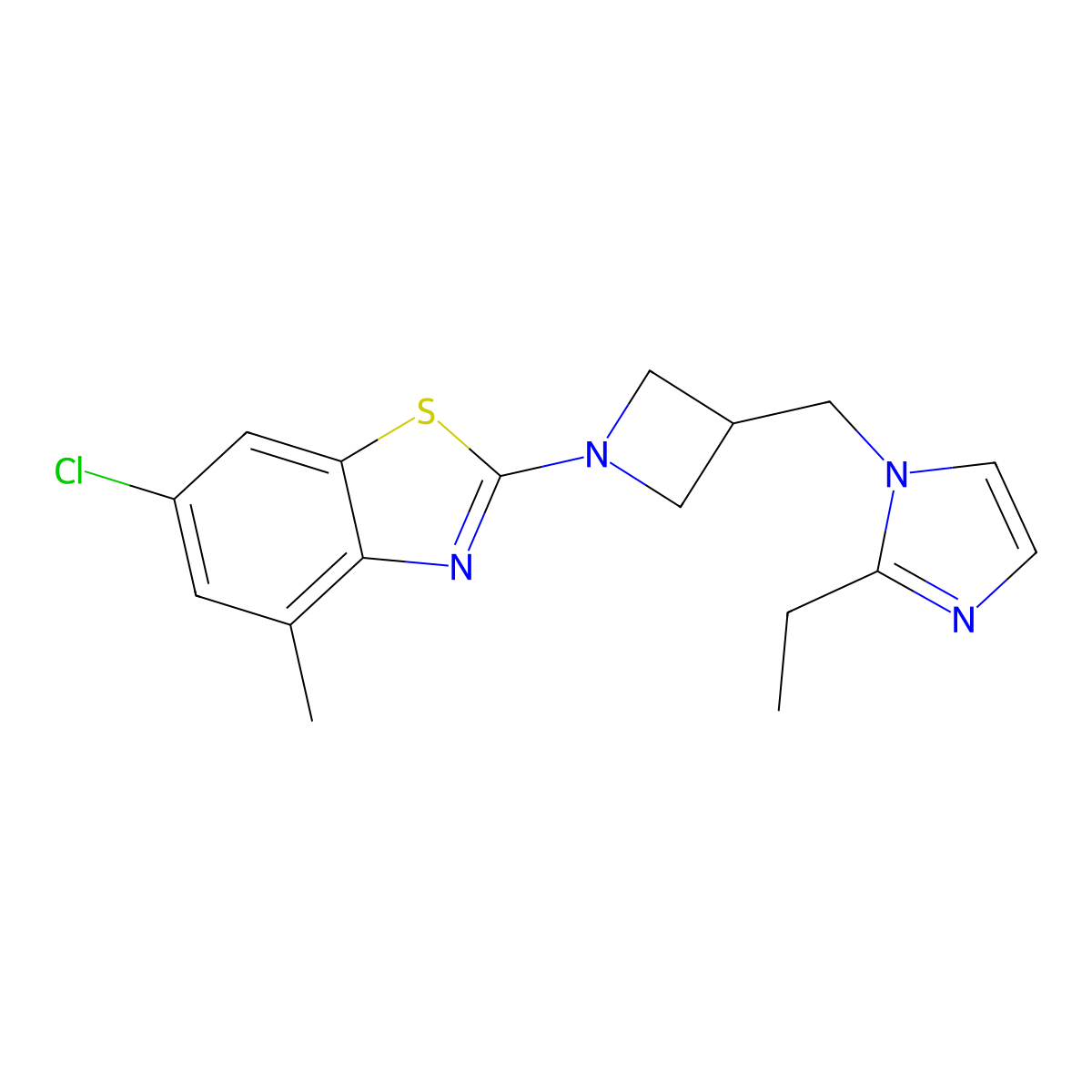 6-chloro-2-{3-[(2-ethyl-1H-imidazol-1-yl)methyl]azetidin-1-yl}-4-methyl-1,3-benzothiazole molecular structure, CAS 2741923-59-9