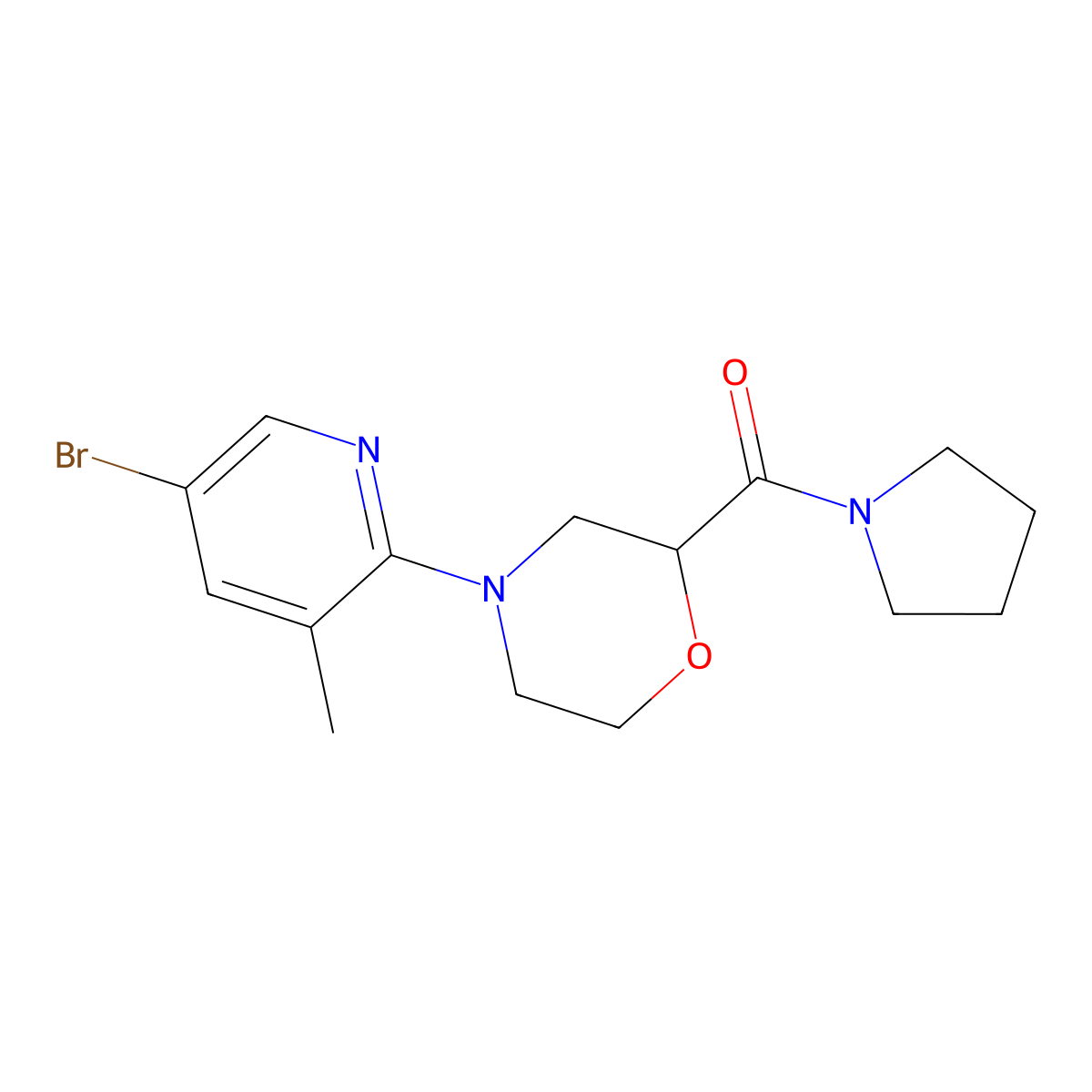 4-(5-Bromo-3-methylpyridin-2-yl)-2-(pyrrolidine-1-carbonyl)morpholine molecular structure, CAS 2741923-61-3