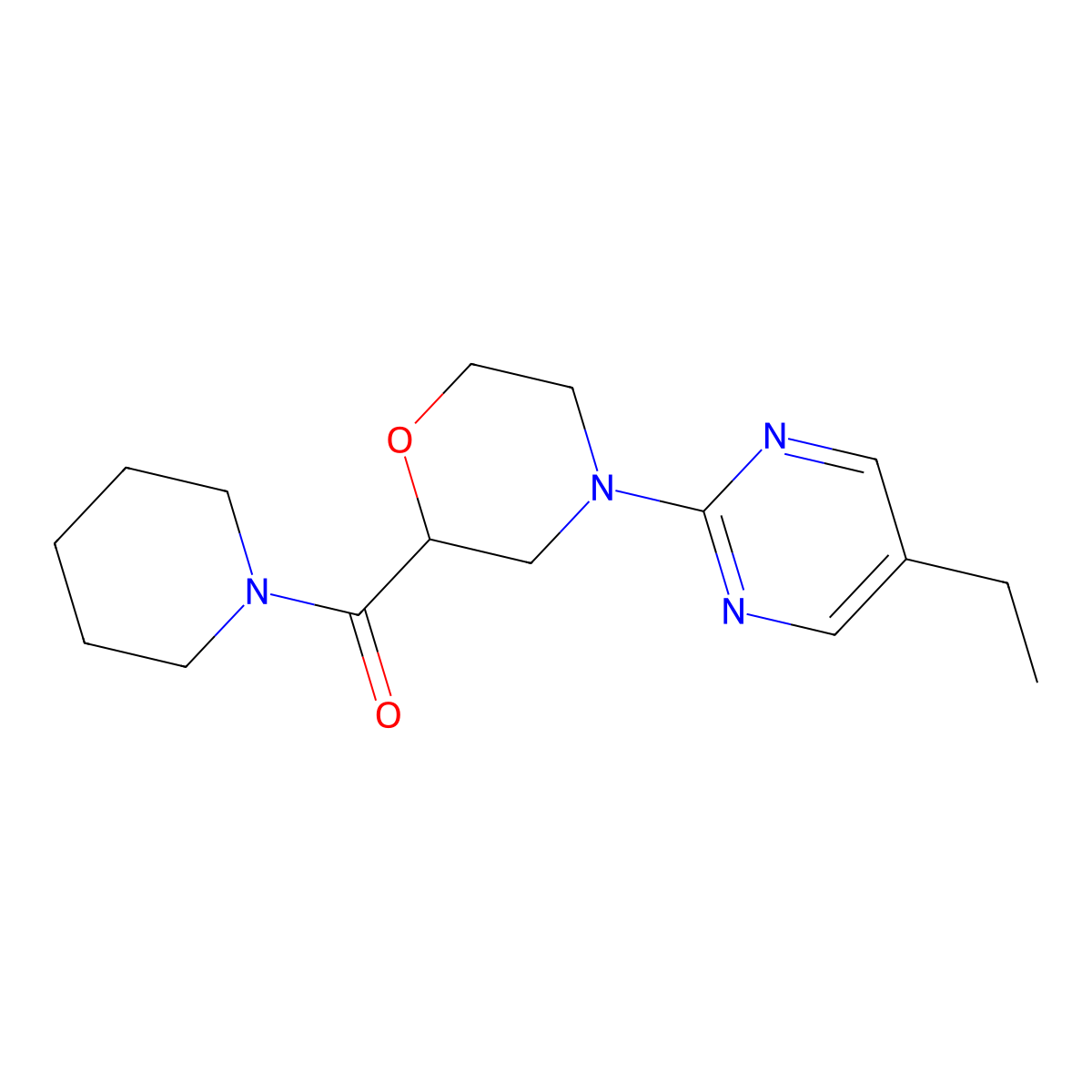 4-(5-Ethylpyrimidin-2-yl)-2-(piperidine-1-carbonyl)morpholine molecular structure, CAS 2741923-64-6