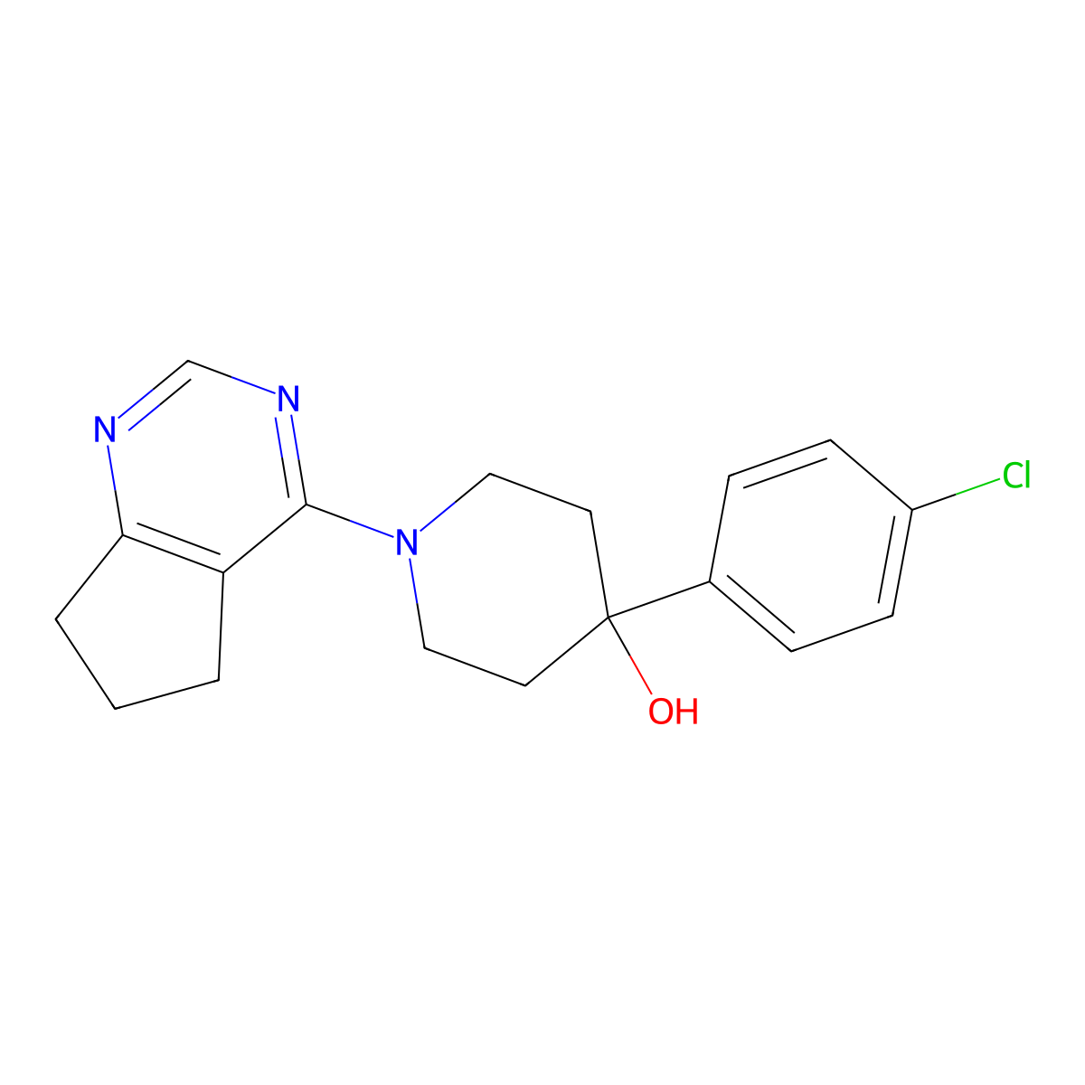 4-(4-chlorophenyl)-1-{5H,6H,7H-cyclopenta[d]pyrimidin-4-yl}piperidin-4-ol molecular structure, CAS 2741923-65-7