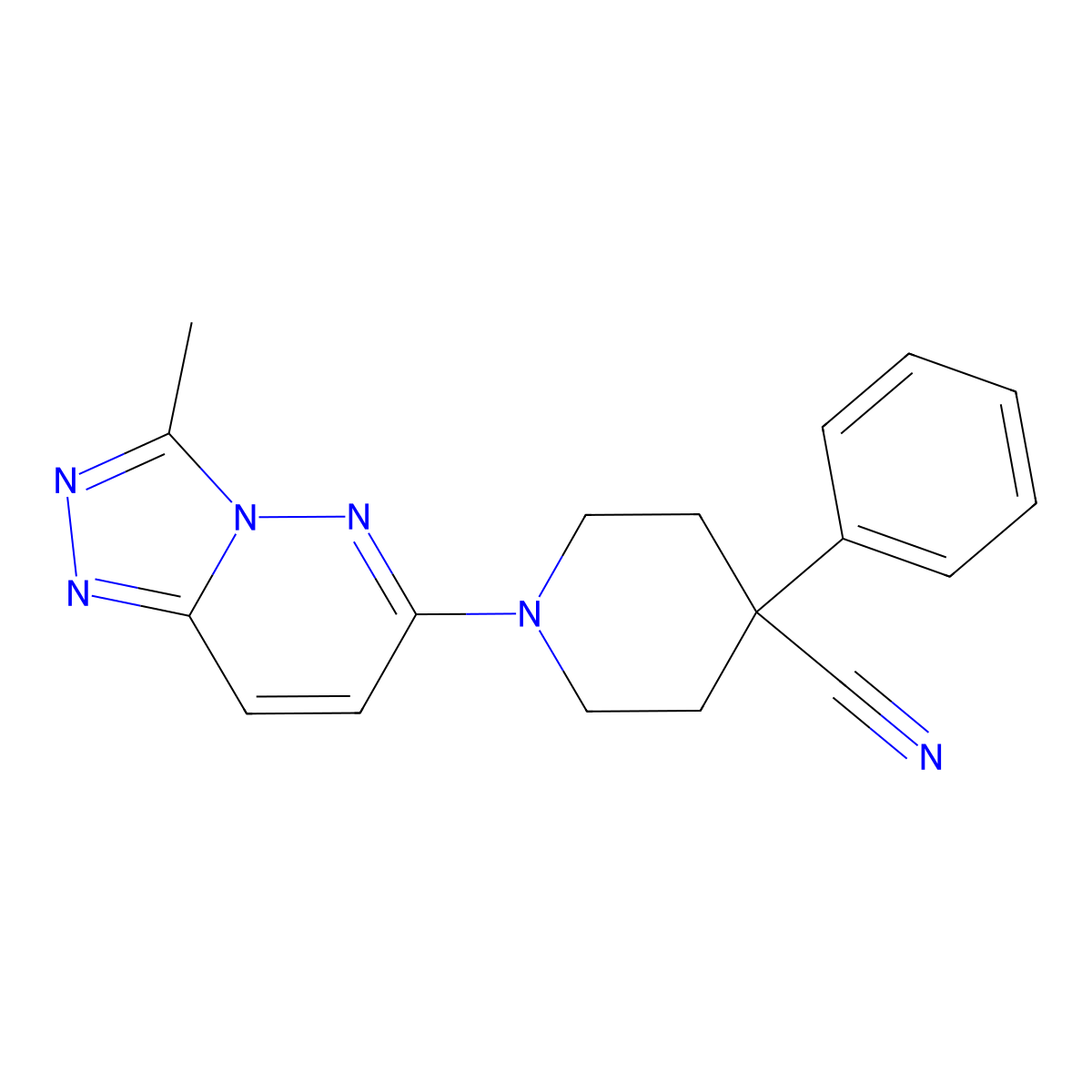 1-(3-Methyl-[1,2,4]triazolo[4,3-b]pyridazin-6-yl)-4-phenylpiperidine-4-carbonitrile molecular structure, CAS 2741923-77-1