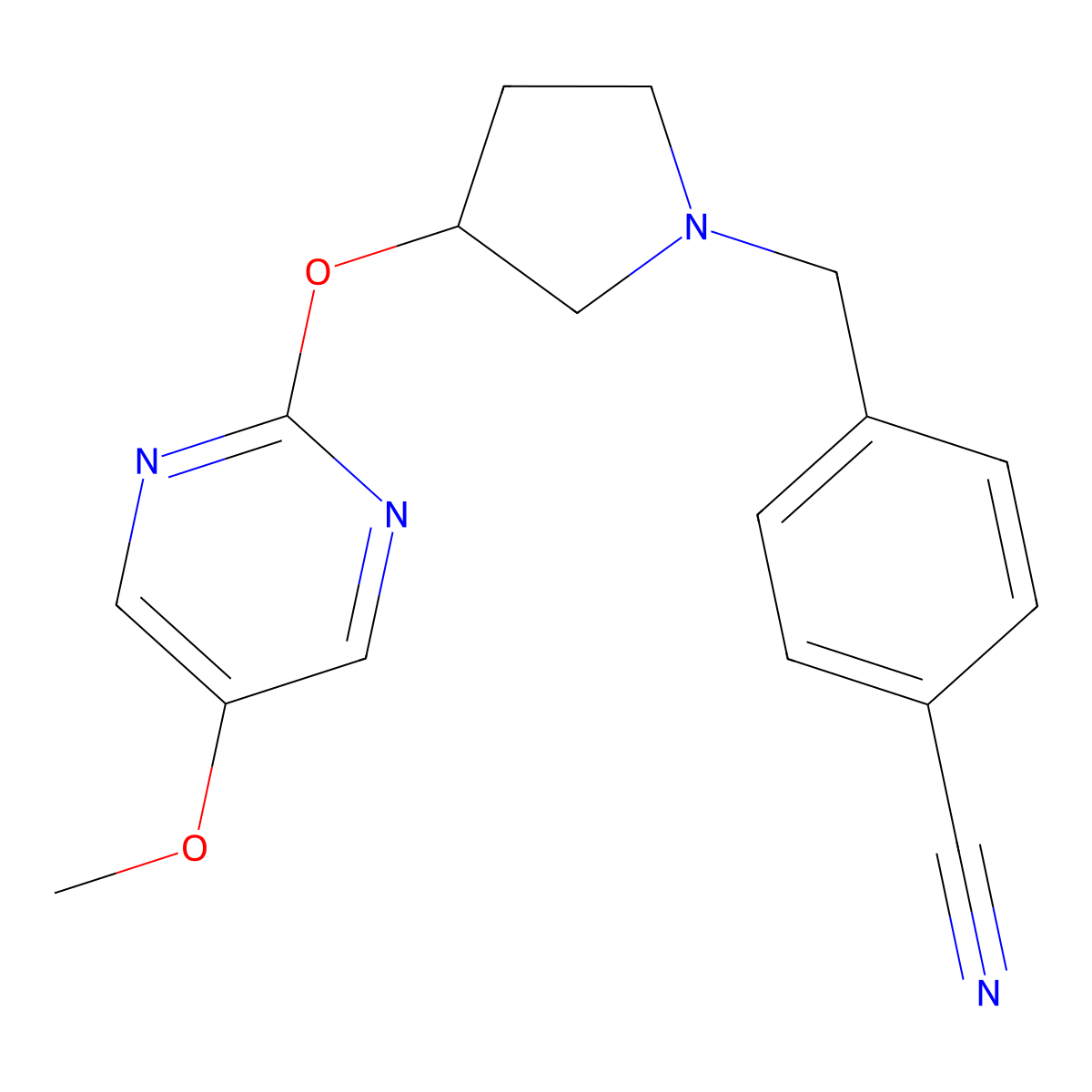 4-({3-[(5-Methoxypyrimidin-2-yl)oxy]pyrrolidin-1-yl}methyl)benzonitrile molecular structure, CAS 2741923-79-3
