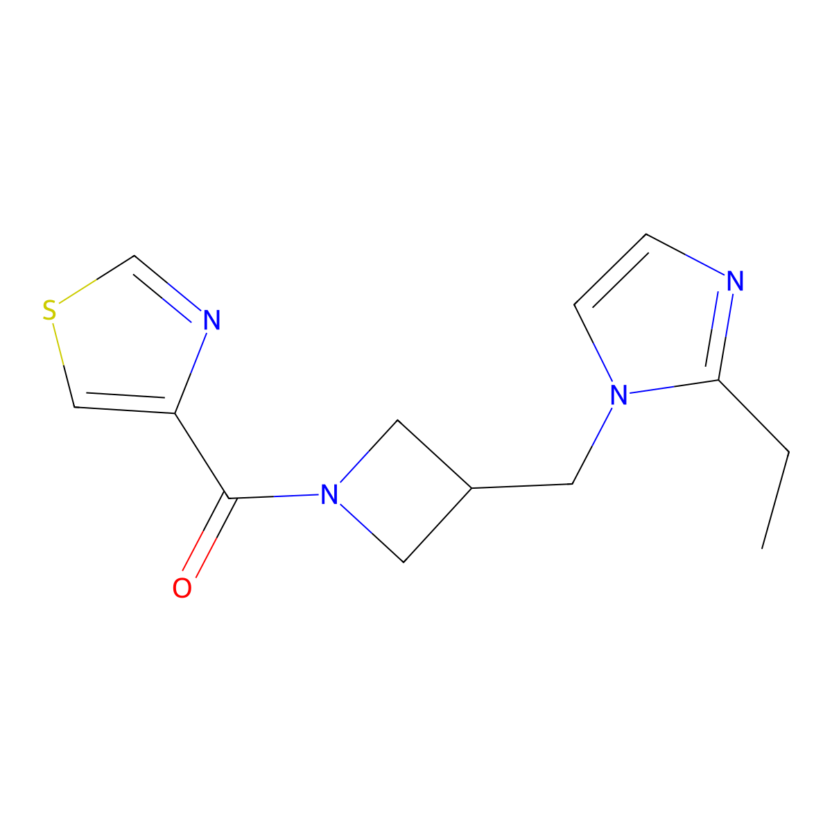 4-{3-[(2-ethyl-1H-imidazol-1-yl)methyl]azetidine-1-carbonyl}-1,3-thiazole molecular structure, CAS 2741923-81-7