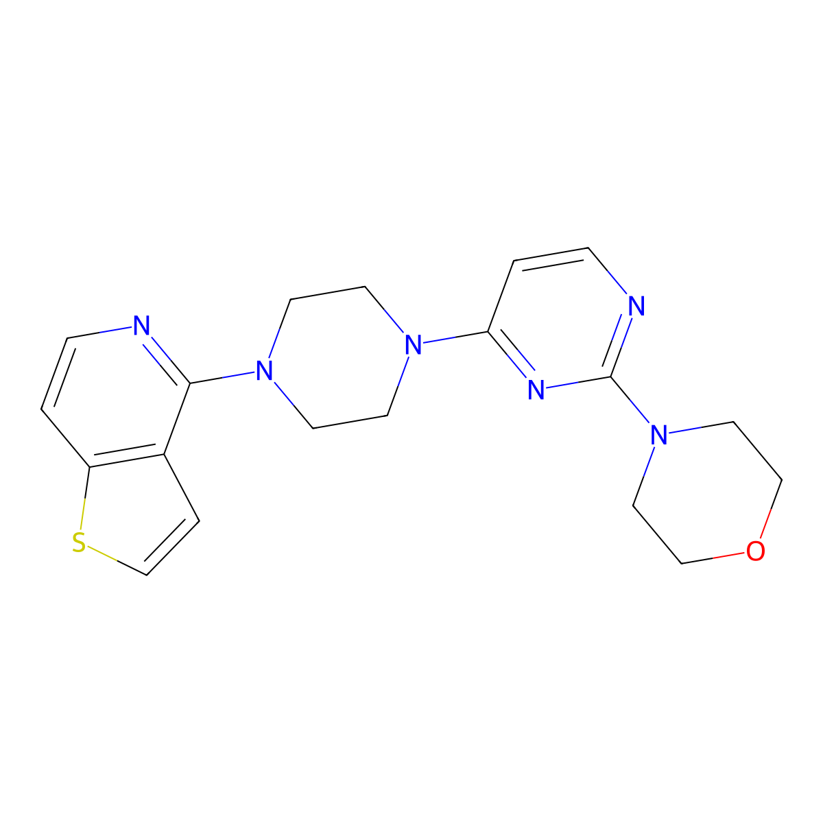 4-[4-(4-{Thieno[3,2-c]pyridin-4-yl}piperazin-1-yl)pyrimidin-2-yl]morpholine molecular structure, CAS 2741923-87-3