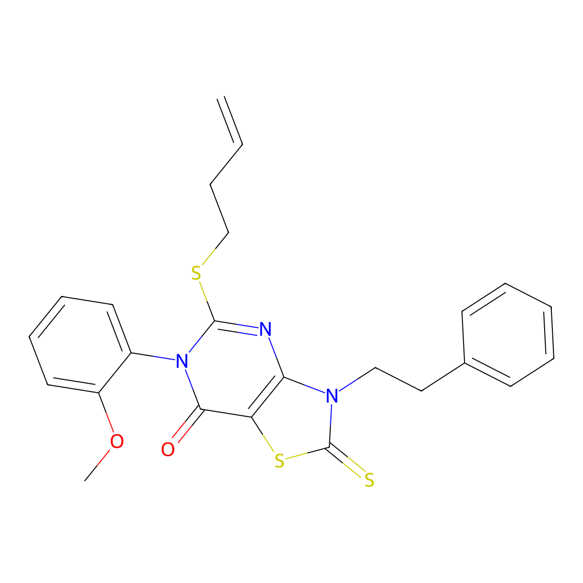 5-(but-3-en-1-ylsulfanyl)-6-(2-methoxyphenyl)-3-(2-phenylethyl)-2-sulfanylidene-2H,3H,6H,7H-[1,3]thiazolo[4,5-d]pyrimidin-7-one molecular structure, CAS 2741923-91-9