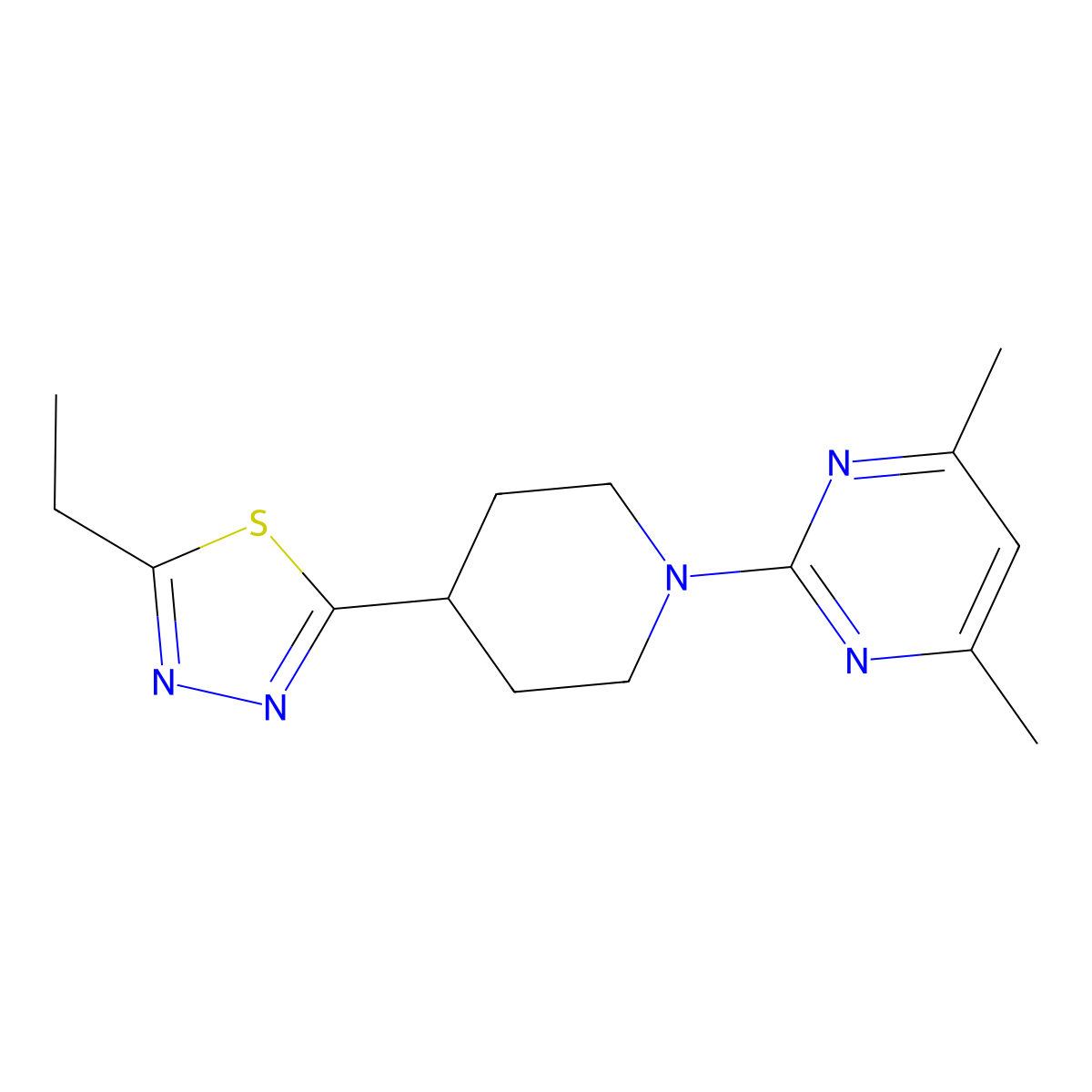 2-[4-(5-Ethyl-1,3,4-thiadiazol-2-yl)piperidin-1-yl]-4,6-dimethylpyrimidine molecular structure, CAS 2741923-96-4