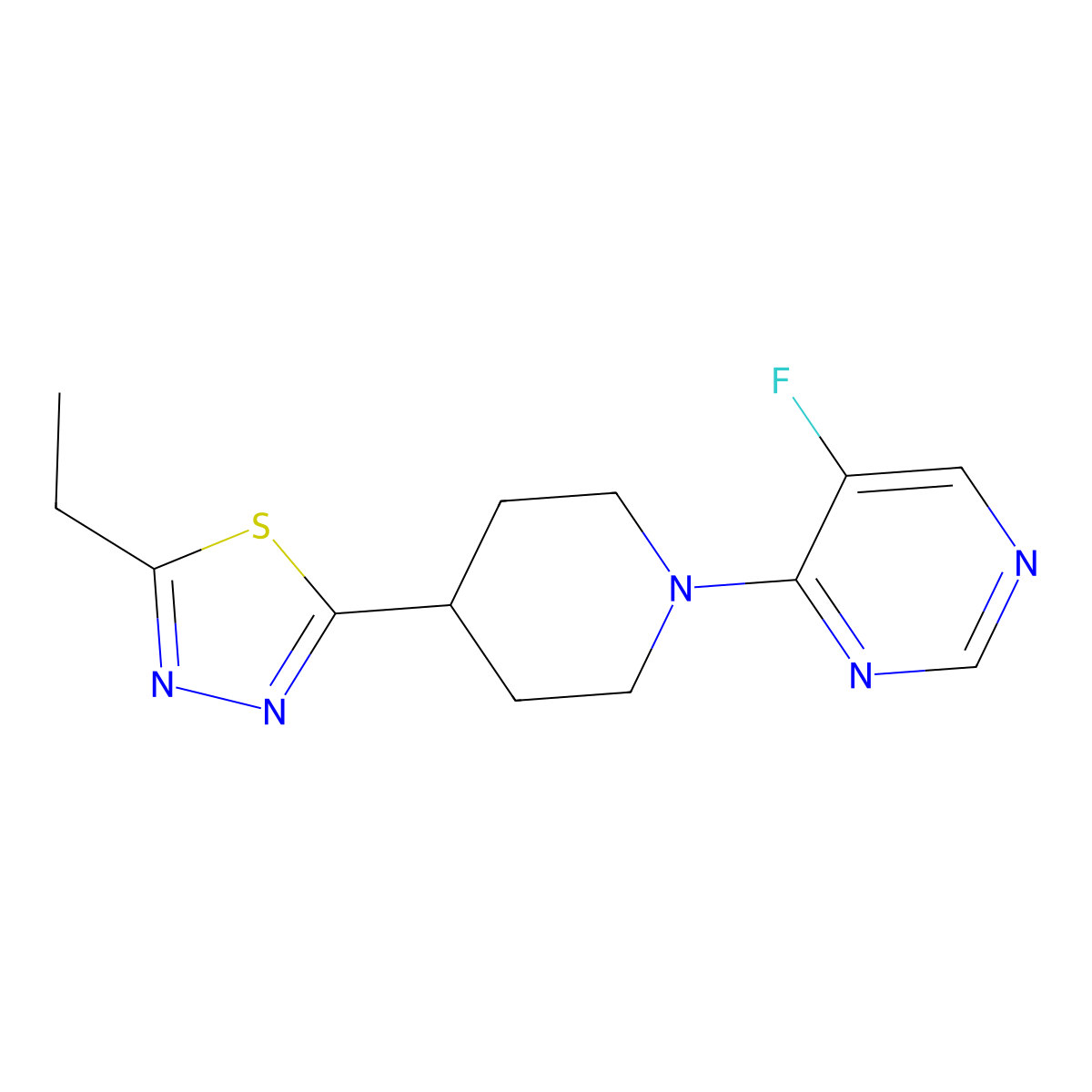 4-[4-(5-Ethyl-1,3,4-thiadiazol-2-yl)piperidin-1-yl]-5-fluoropyrimidine molecular structure, CAS 2741923-99-7
