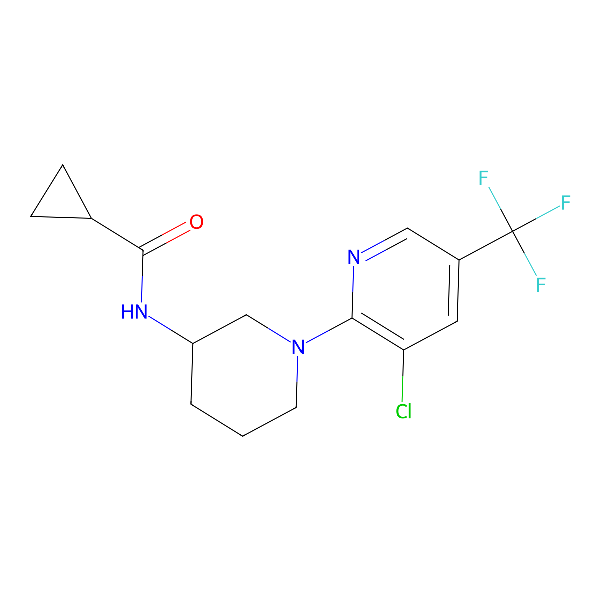 N-{1-[3-chloro-5-(trifluoromethyl)pyridin-2-yl]piperidin-3-yl}cyclopropanecarboxamide molecular structure, CAS 2741924-00-3