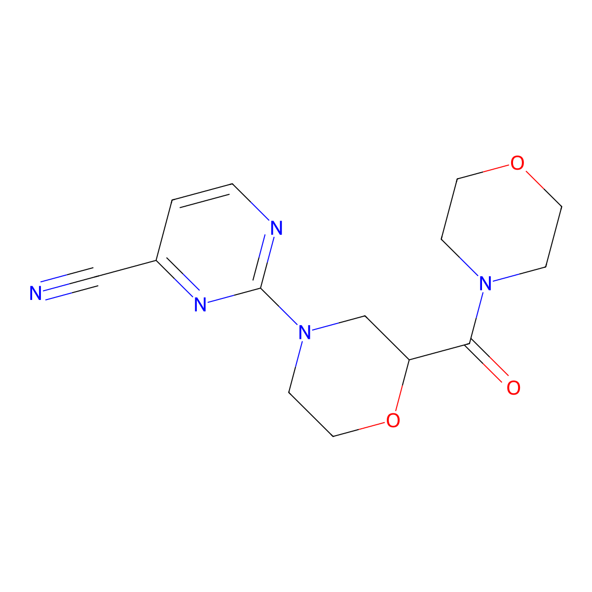 2-[2-(Morpholine-4-carbonyl)morpholin-4-yl]pyrimidine-4-carbonitrile molecular structure, CAS 2741924-01-4