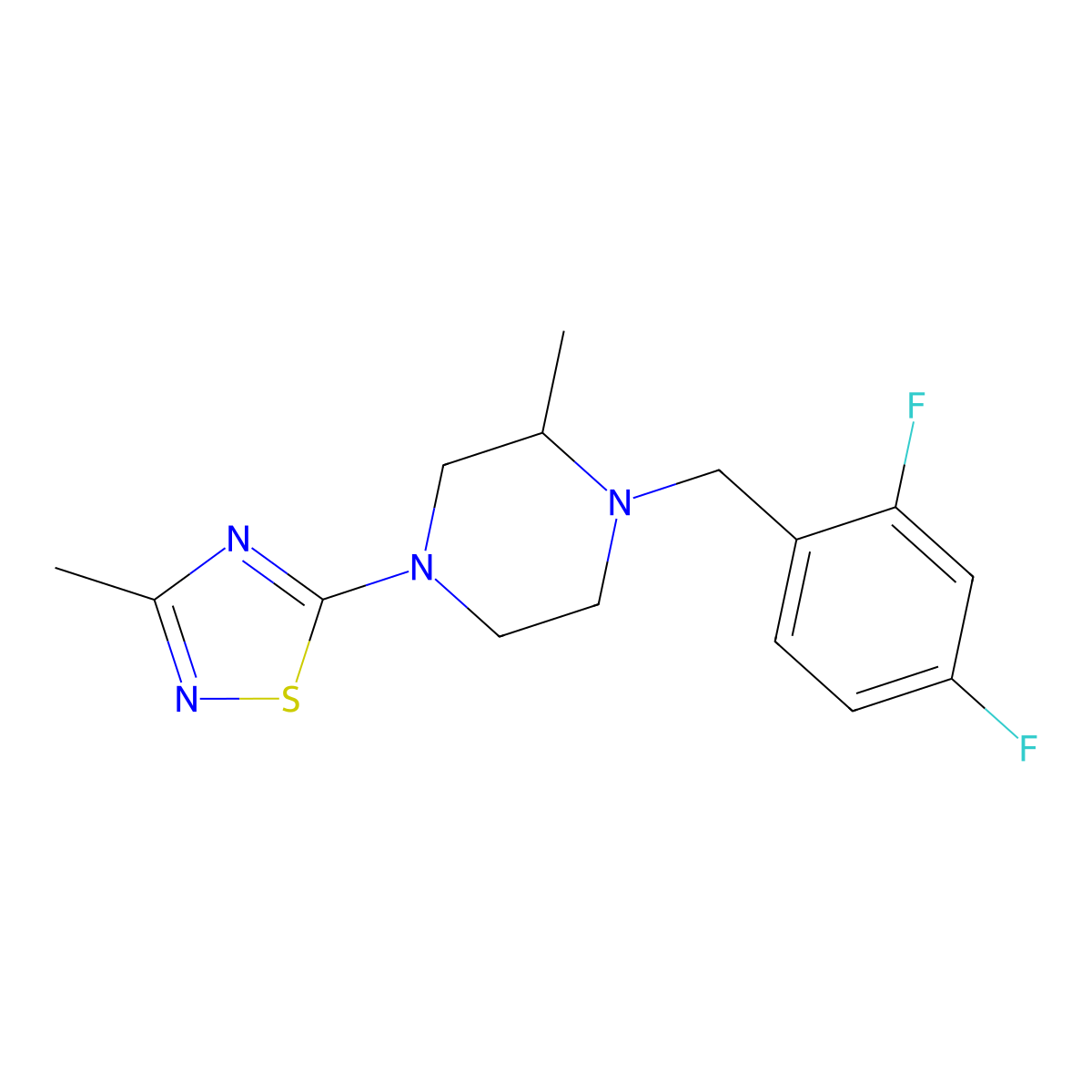 1-[(2,4-Difluorophenyl)methyl]-2-methyl-4-(3-methyl-1,2,4-thiadiazol-5-yl)piperazine molecular structure, CAS 2741924-03-6