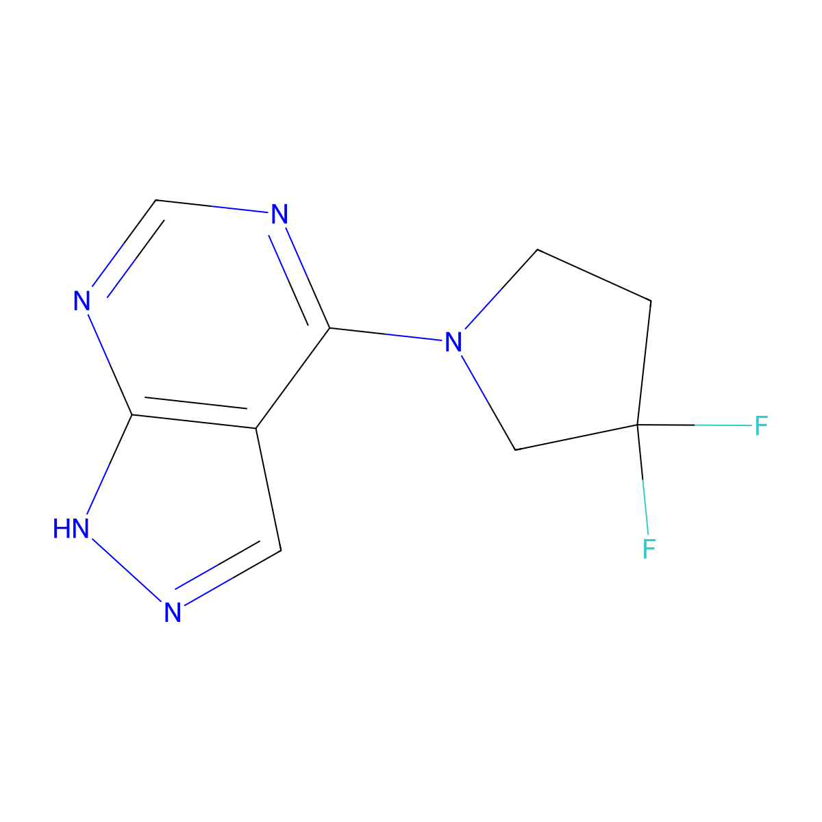 3,3-difluoro-1-{1H-pyrazolo[3,4-d]pyrimidin-4-yl}pyrrolidine molecular structure, CAS 2741924-09-2