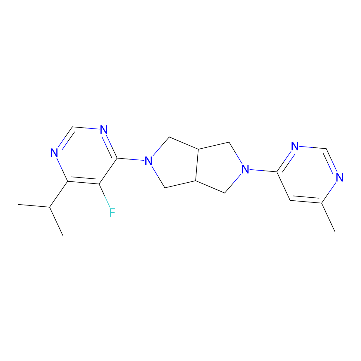 5-Fluoro-4-[5-(6-methylpyrimidin-4-yl)-octahydropyrrolo[3,4-c]pyrrol-2-yl]-6-(propan-2-yl)pyrimidine molecular structure, CAS 2741924-10-5