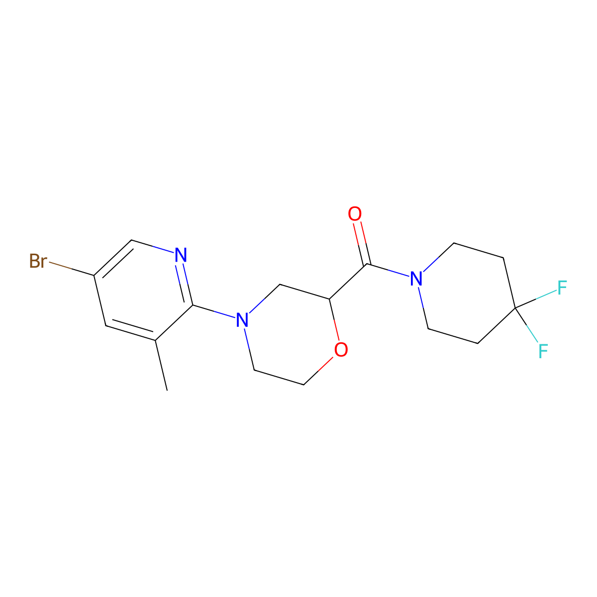 4-(5-Bromo-3-methylpyridin-2-yl)-2-(4,4-difluoropiperidine-1-carbonyl)morpholine molecular structure, CAS 2741924-13-8