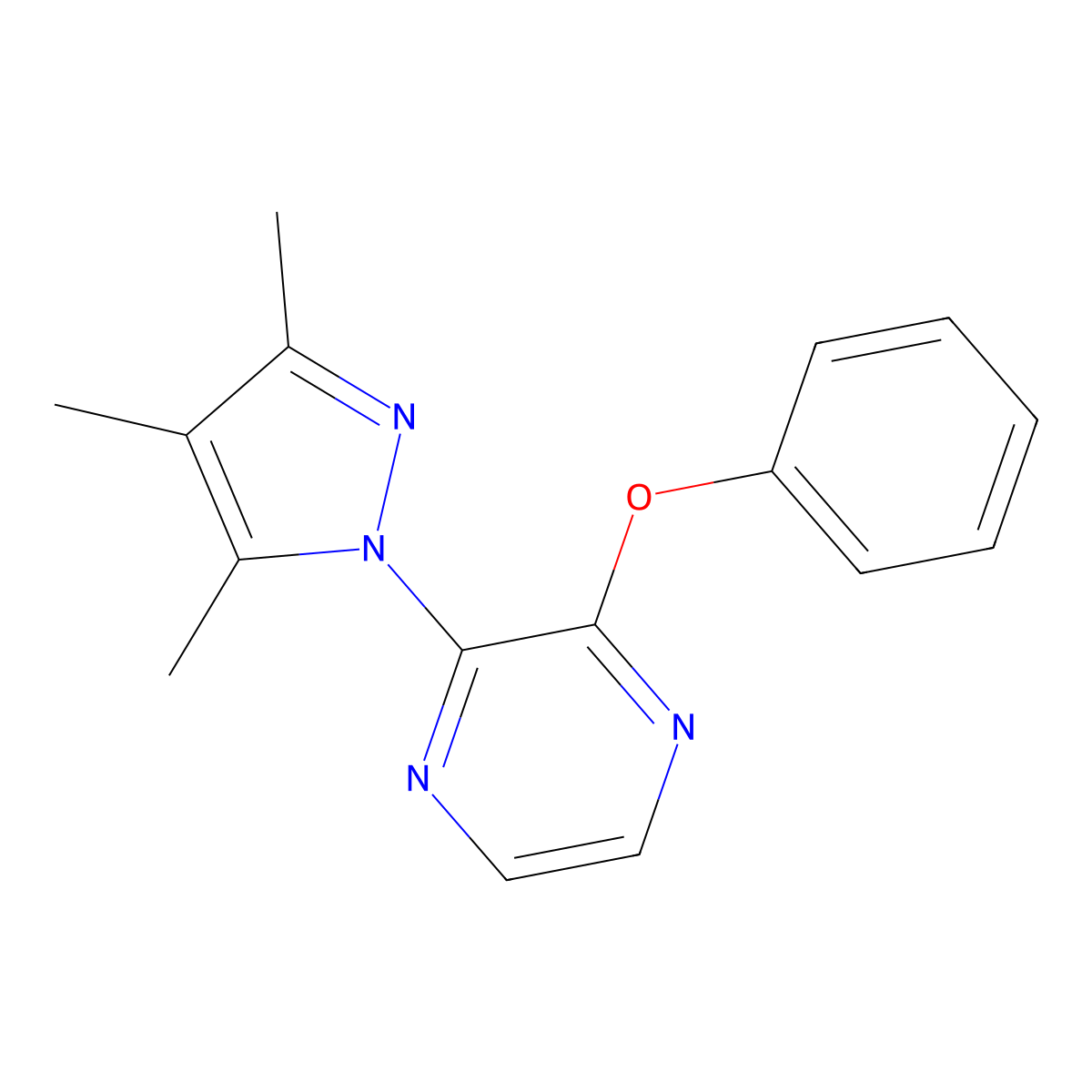 2-phenoxy-3-(3,4,5-trimethyl-1H-pyrazol-1-yl)pyrazine molecular structure, CAS 2741924-15-0