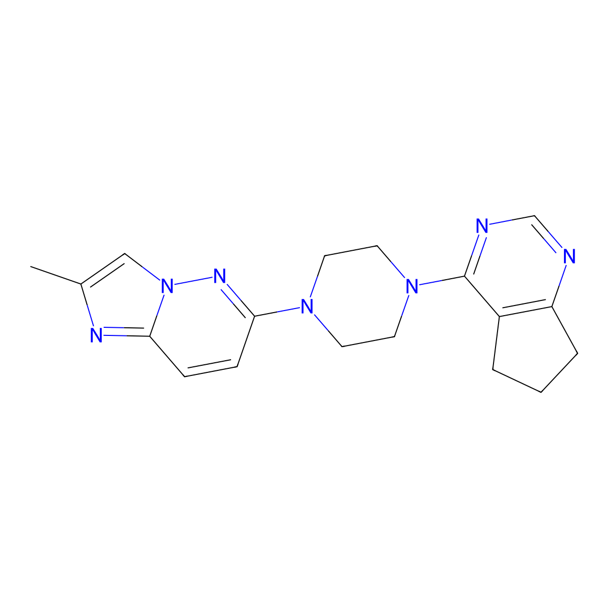 1-{5H,6H,7H-cyclopenta[d]pyrimidin-4-yl}-4-{2-methylimidazo[1,2-b]pyridazin-6-yl}piperazine molecular structure, CAS 2741924-17-2