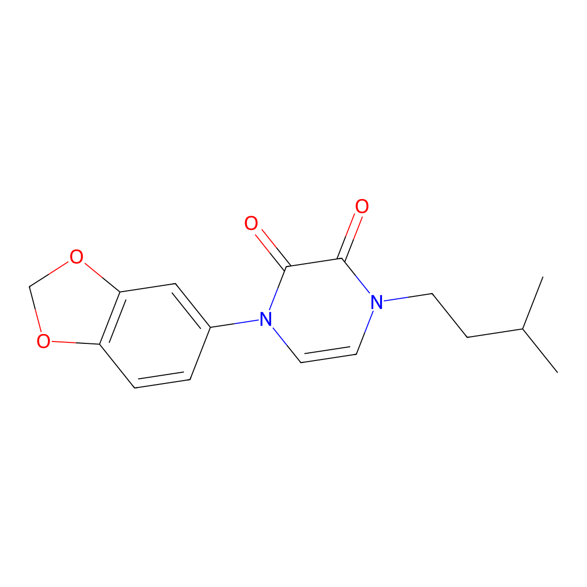 1-(2H-1,3-benzodioxol-5-yl)-4-(3-methylbutyl)-1,2,3,4-tetrahydropyrazine-2,3-dione molecular structure, CAS 2741924-18-3