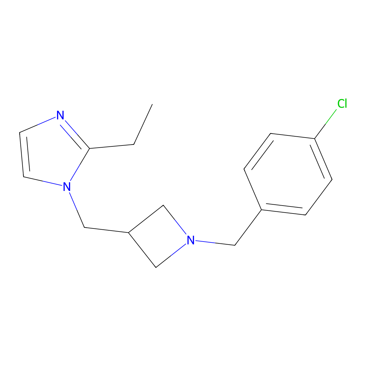 1-({1-[(4-chlorophenyl)methyl]azetidin-3-yl}methyl)-2-ethyl-1H-imidazole molecular structure, CAS 2741924-28-5