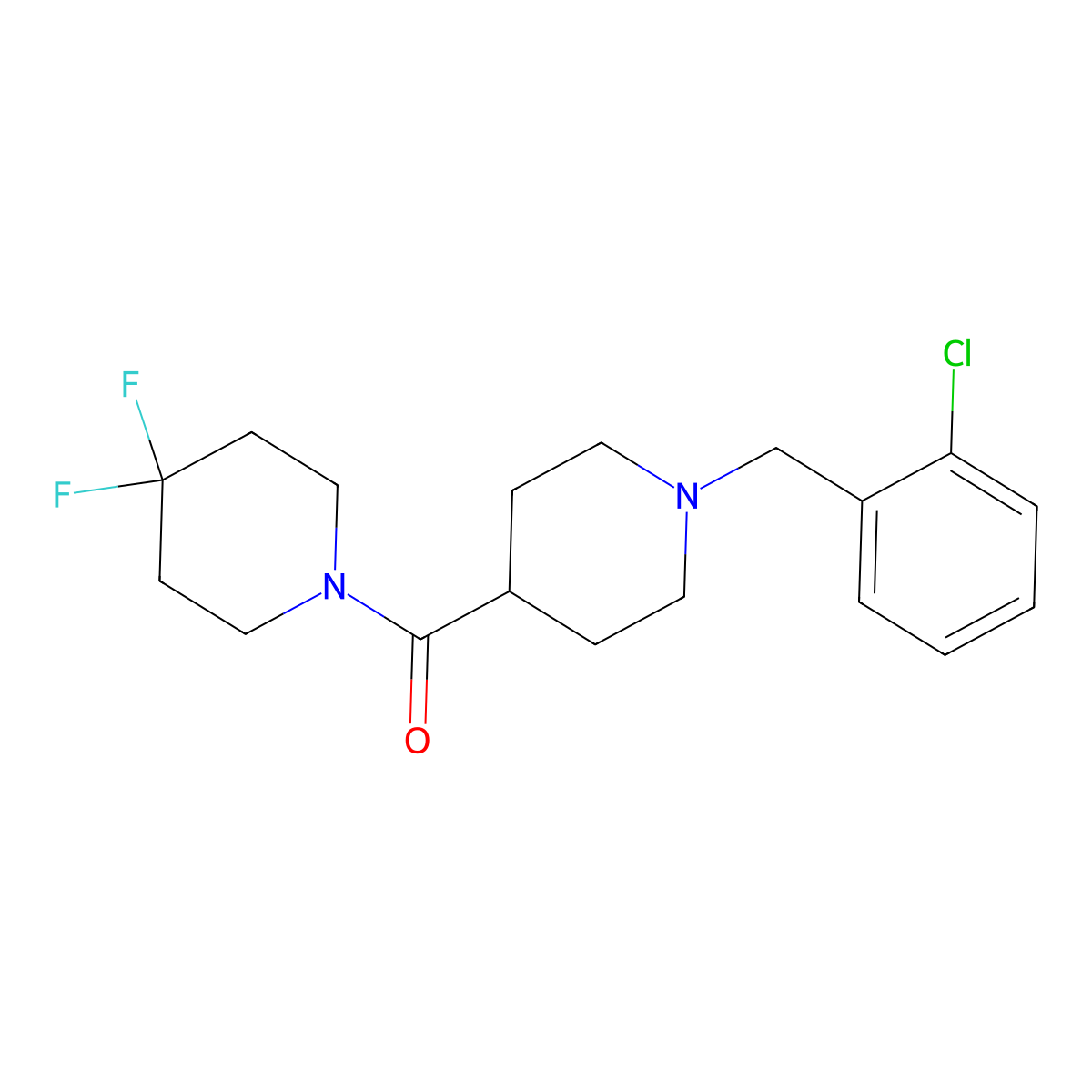 1-{1-[(2-Chlorophenyl)methyl]piperidine-4-carbonyl}-4,4-difluoropiperidine molecular structure, CAS 2741924-30-9