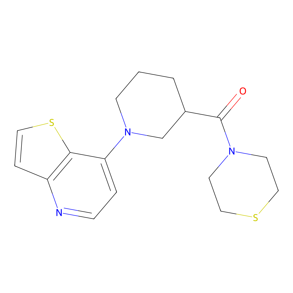 4-(1-{Thieno[3,2-b]pyridin-7-yl}piperidine-3-carbonyl)thiomorpholine molecular structure, CAS 2741924-32-1