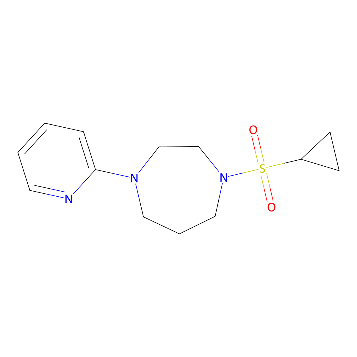 1-(Cyclopropanesulfonyl)-4-(pyridin-2-yl)-1,4-diazepane molecular structure, CAS 2741924-34-3