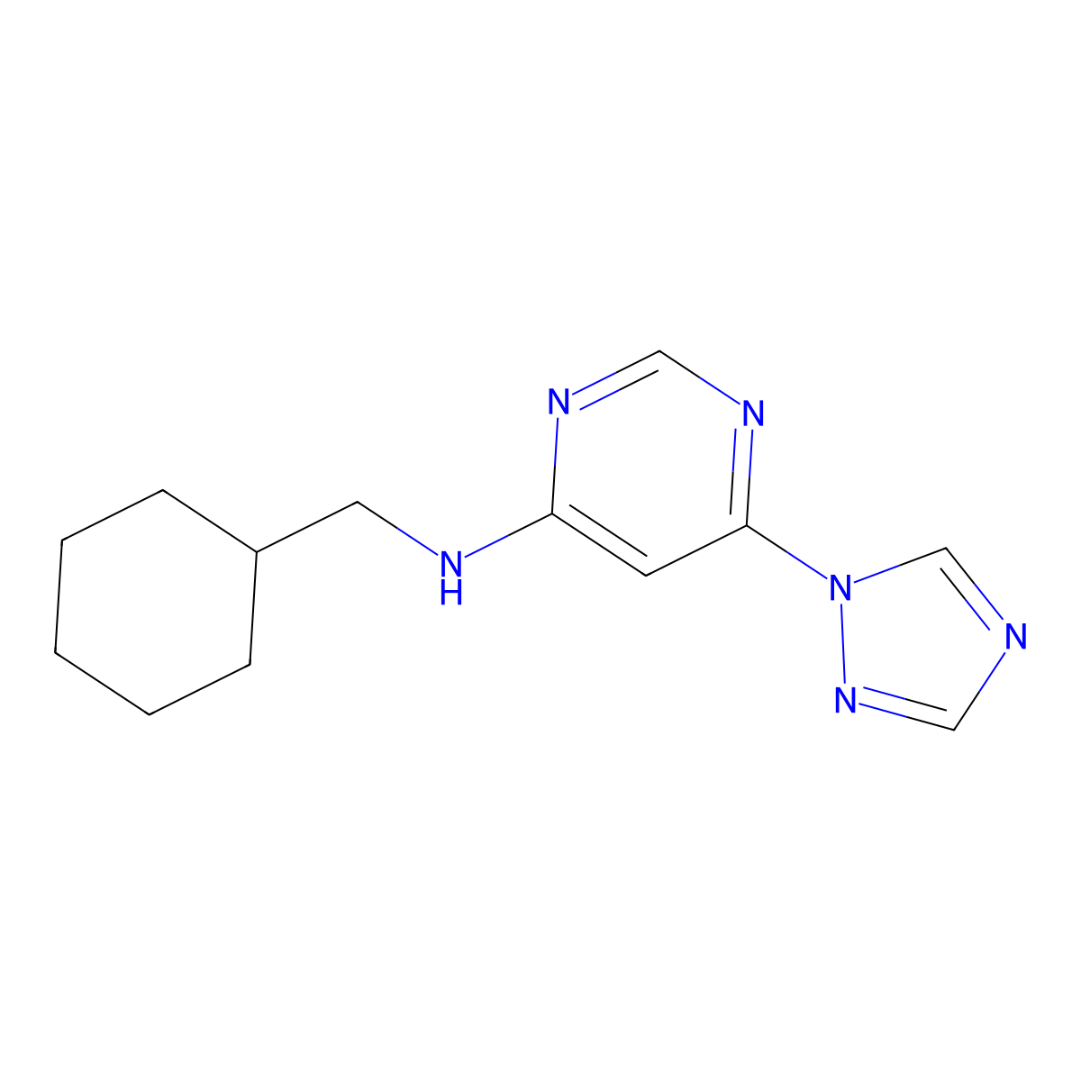 N-(cyclohexylmethyl)-6-(1H-1,2,4-triazol-1-yl)pyrimidin-4-amine molecular structure, CAS 2741924-47-8