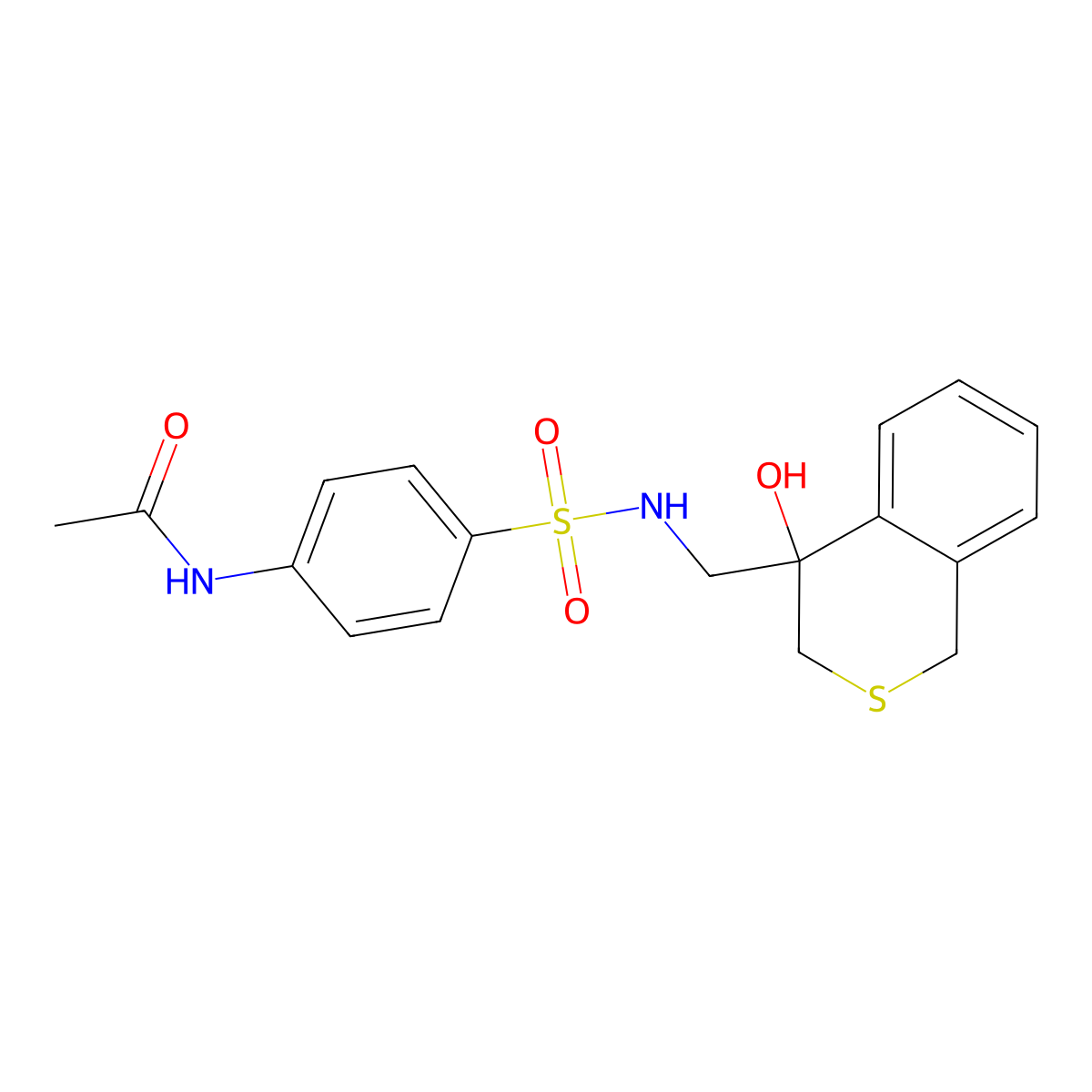 N-(4-{[(4-hydroxy-3,4-dihydro-1H-2-benzothiopyran-4-yl)methyl]sulfamoyl}phenyl)acetamide molecular structure, CAS 2741924-49-0