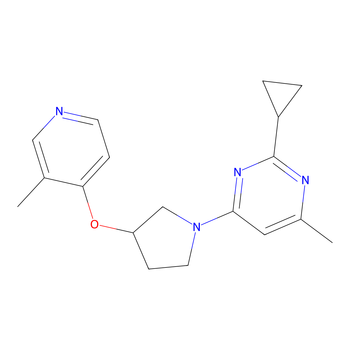 2-Cyclopropyl-4-methyl-6-{3-[(3-methylpyridin-4-yl)oxy]pyrrolidin-1-yl}pyrimidine molecular structure, CAS 2741924-50-3