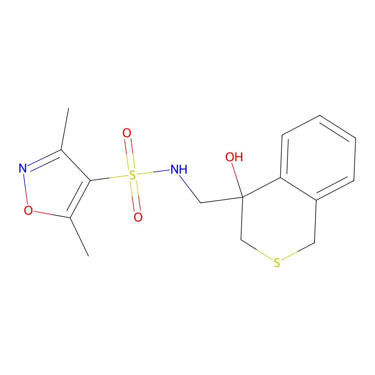N-[(4-hydroxy-3,4-dihydro-1H-2-benzothiopyran-4-yl)methyl]-3,5-dimethyl-1,2-oxazole-4-sulfonamide molecular structure, CAS 2741924-51-4