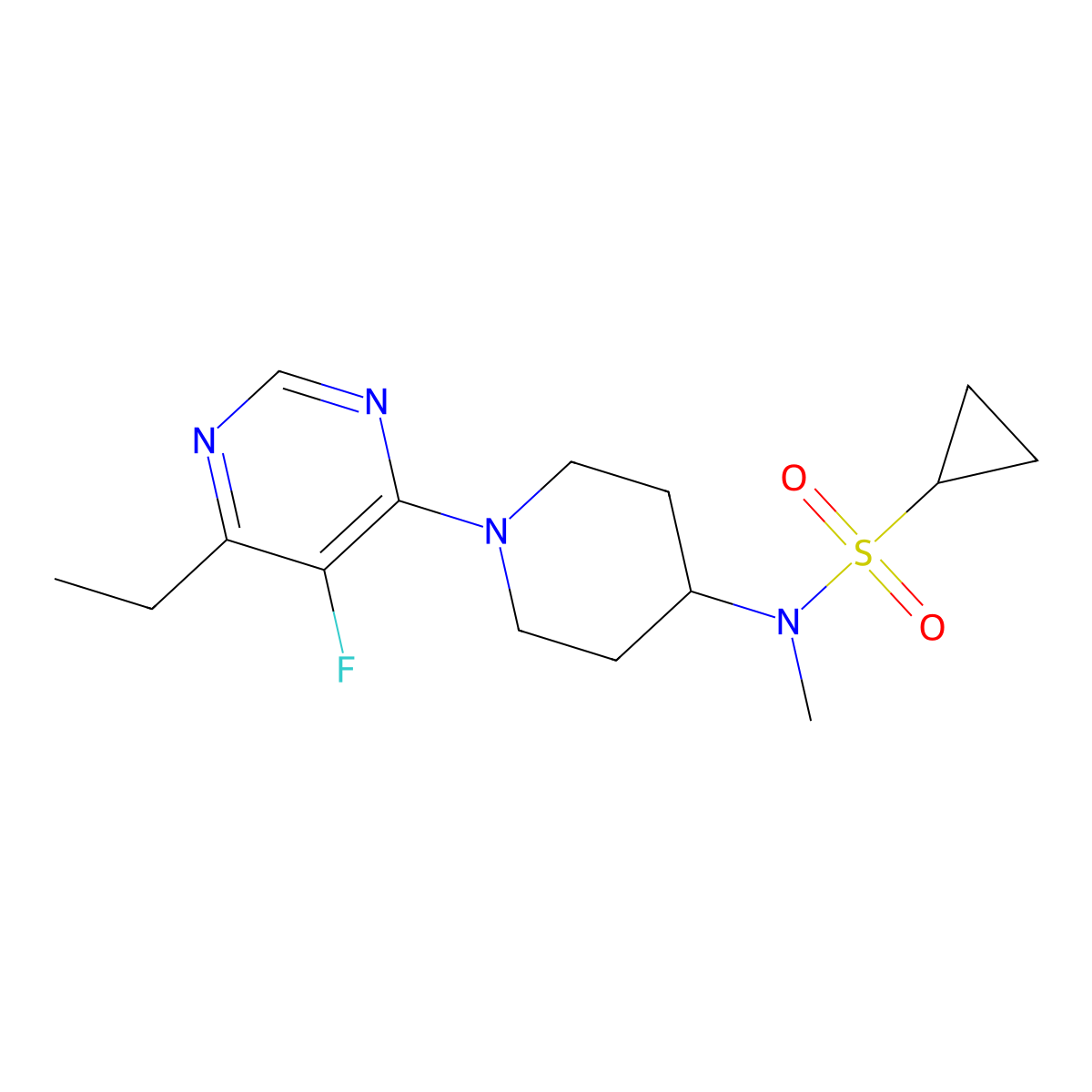 N-[1-(6-ethyl-5-fluoropyrimidin-4-yl)piperidin-4-yl]-N-methylcyclopropanesulfonamide molecular structure, CAS 2741924-56-9