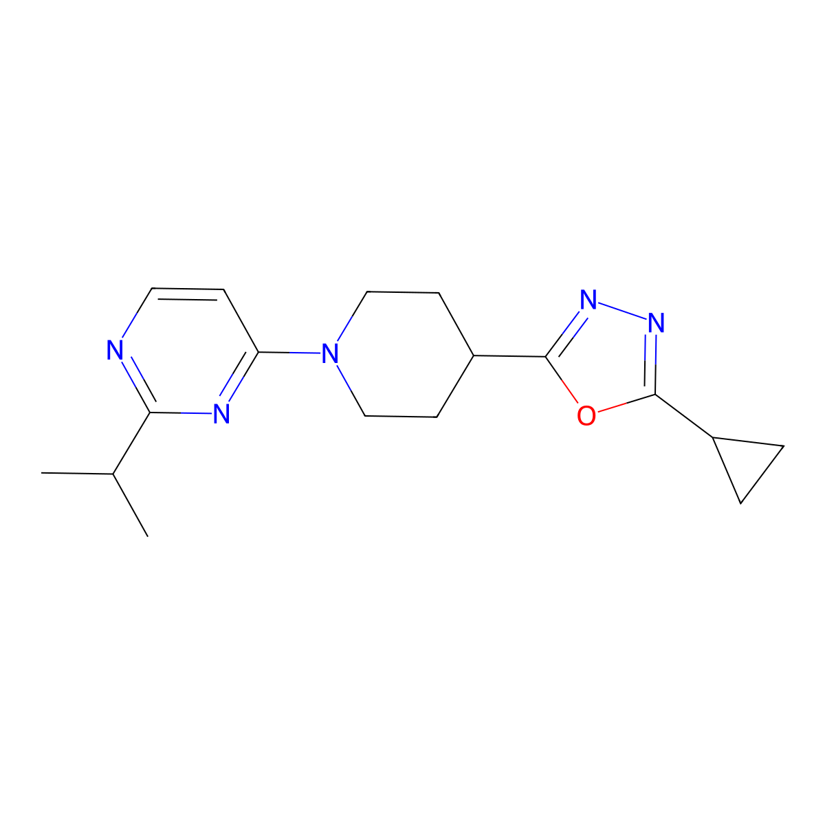 4-[4-(5-Cyclopropyl-1,3,4-oxadiazol-2-yl)piperidin-1-yl]-2-(propan-2-yl)pyrimidine molecular structure, CAS 2741924-67-2