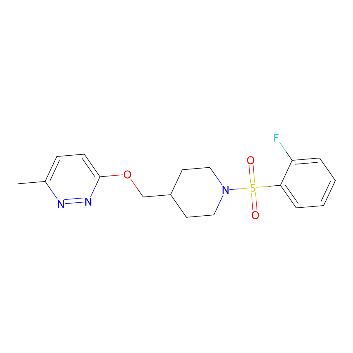 3-{[1-(2-Fluorobenzenesulfonyl)piperidin-4-yl]methoxy}-6-methylpyridazine molecular structure, CAS 2741924-70-7