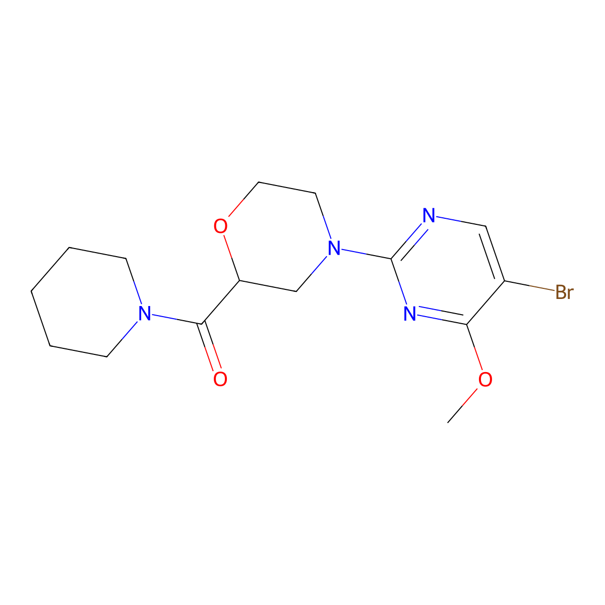 4-(5-Bromo-4-methoxypyrimidin-2-yl)-2-(piperidine-1-carbonyl)morpholine molecular structure, CAS 2741924-71-8
