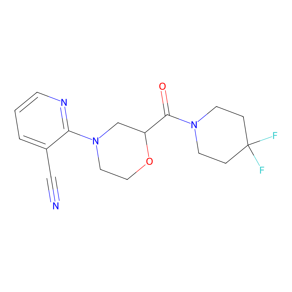 2-[2-(4,4-Difluoropiperidine-1-carbonyl)morpholin-4-yl]pyridine-3-carbonitrile molecular structure, CAS 2741924-72-9