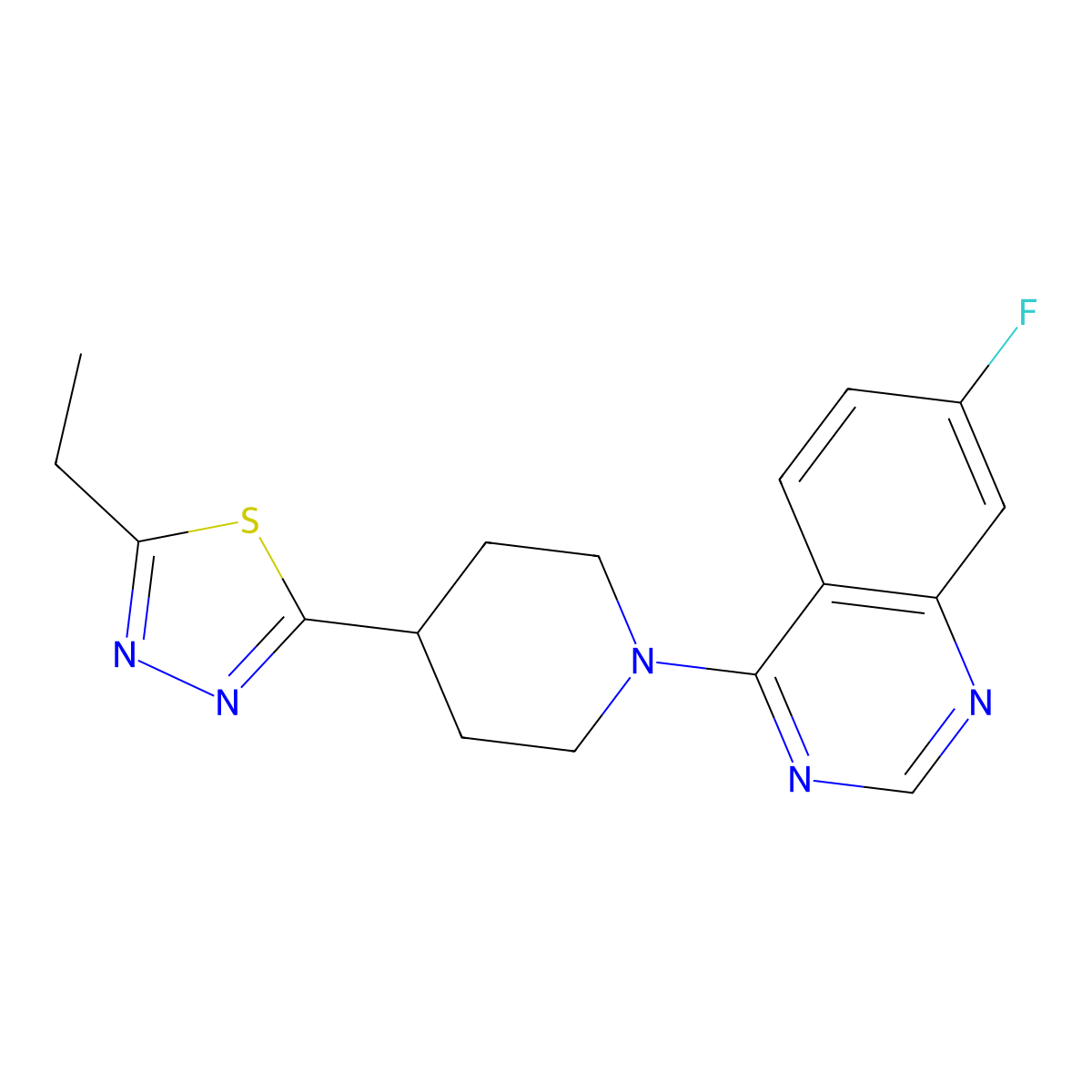 4-[4-(5-Ethyl-1,3,4-thiadiazol-2-yl)piperidin-1-yl]-7-fluoroquinazoline molecular structure, CAS 2741924-73-0