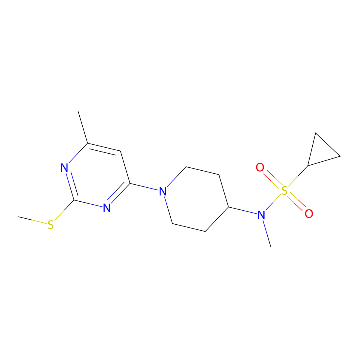 N-methyl-N-{1-[6-methyl-2-(methylsulfanyl)pyrimidin-4-yl]piperidin-4-yl}cyclopropanesulfonamide molecular structure, CAS 2741924-77-4