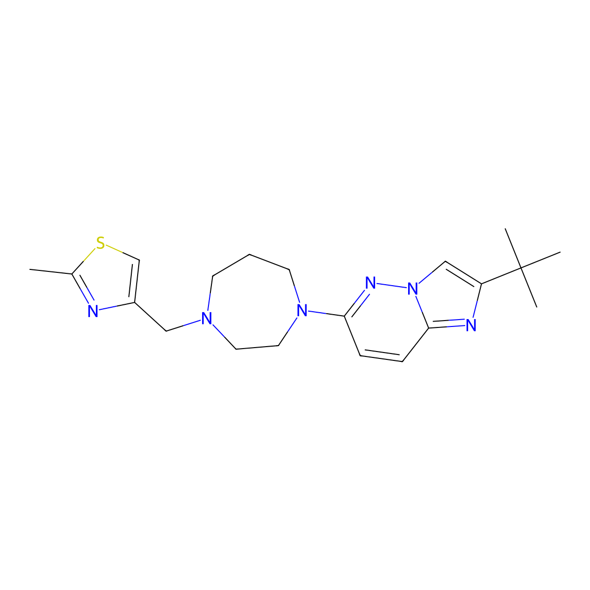 1-{2-Tert-butylimidazo[1,2-b]pyridazin-6-yl}-4-[(2-methyl-1,3-thiazol-4-yl)methyl]-1,4-diazepane molecular structure, CAS 2741924-81-0