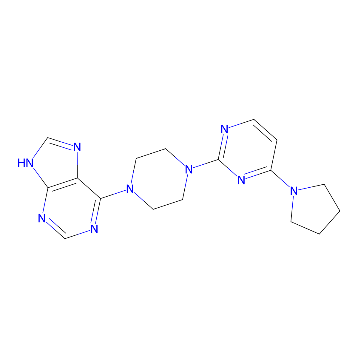 6-{4-[4-(pyrrolidin-1-yl)pyrimidin-2-yl]piperazin-1-yl}-9H-purine molecular structure, CAS 2741924-82-1