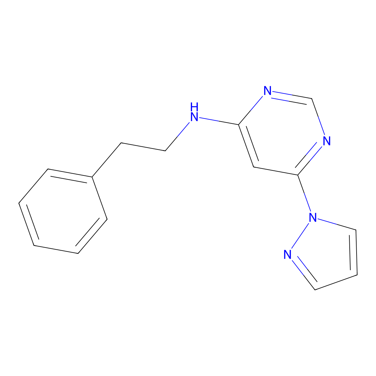 N-(2-phenylethyl)-6-(1H-pyrazol-1-yl)pyrimidin-4-amine molecular structure, CAS 2741924-84-3