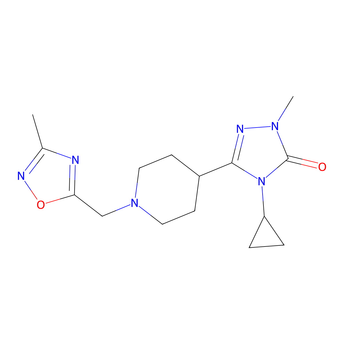 4-cyclopropyl-1-methyl-3-{1-[(3-methyl-1,2,4-oxadiazol-5-yl)methyl]piperidin-4-yl}-4,5-dihydro-1H-1,2,4-triazol-5-one molecular structure, CAS 2741924-85-4